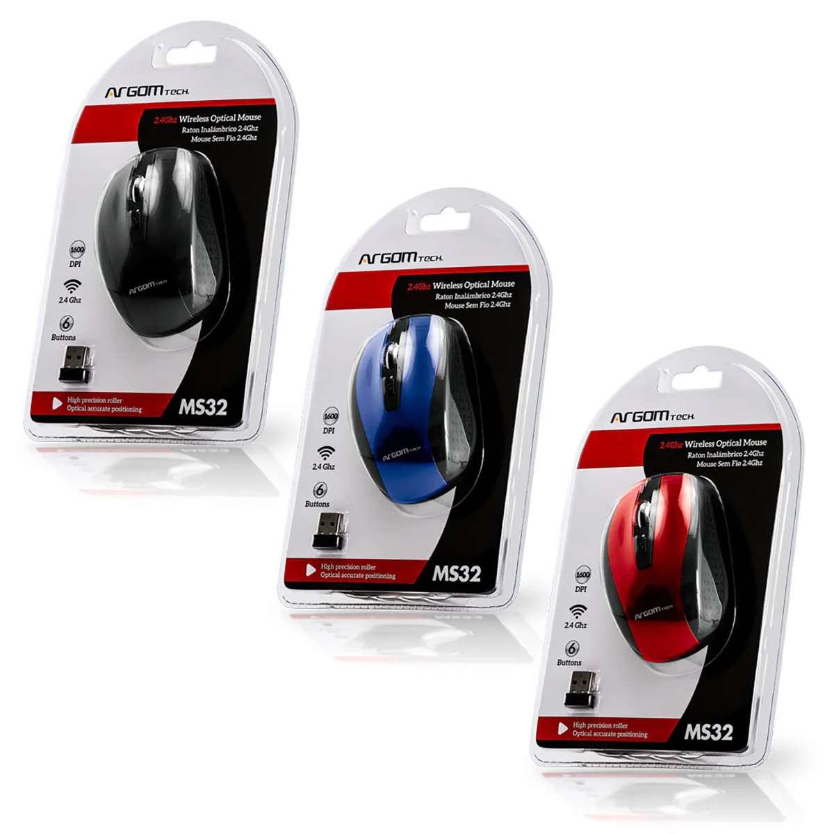 Mouse Wireless Argomtech MS32 2.4 GHz 6 Botones Rojo